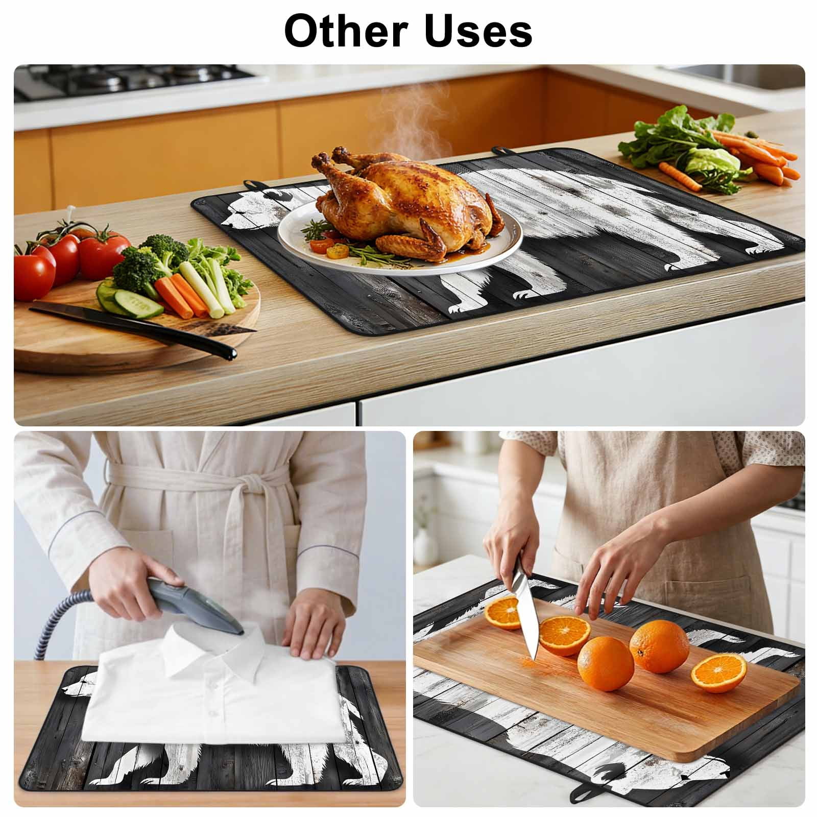 Vintage Bear Stove Top Cover for Electric Stove, Heat-proof & Non Slip Glass Top Stove Cover Protector, Retro Farmhouse Country Wooden Grain Kitchen Flat Cooktop Rubber Mat 24x21 Inches