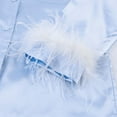thumbnail image 4 of Women's Satin Pajamas Feather Trim Long Sleeve Button-Down Tops Pants Womens Two Piece Lounge Set Cute Womens Fall Pajamas, 4 of 5
