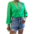 thumbnail image 2 of Women's Shirts Long Sleeve Floral Print Lace Splice Collar Lantern Sleeve Button Topss Work Office Blouse (L, Green), 2 of 5