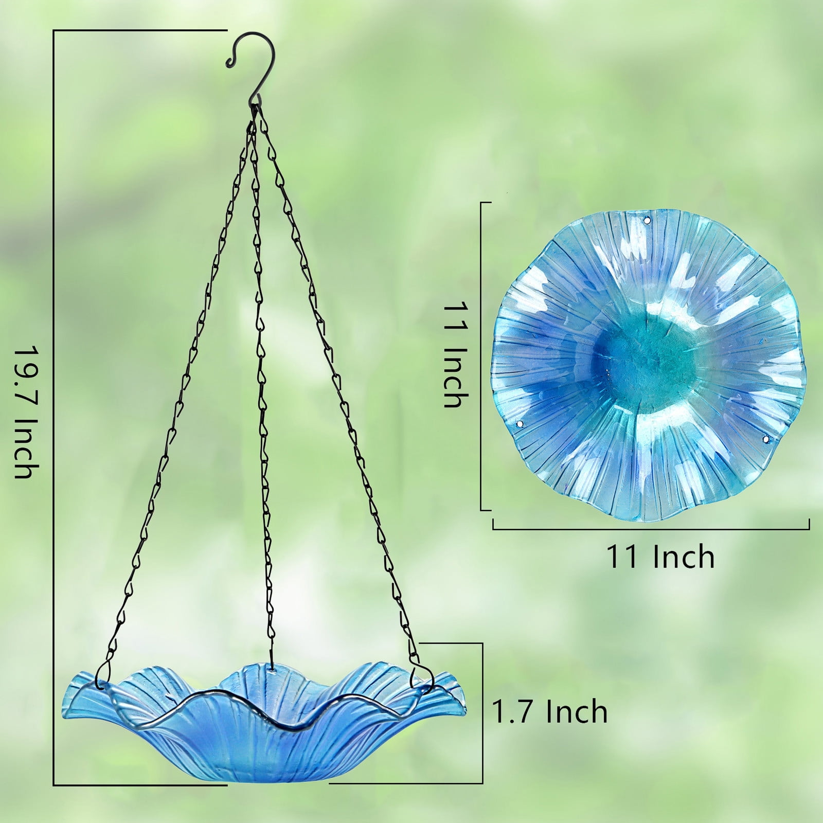 Tkrady Hanging Bird Bath Tray Thermal Fused Glass Bird Bath Dazzle Glass Bird Feeder Outdoor Patio Glass Bird Feeder Garden Decoration