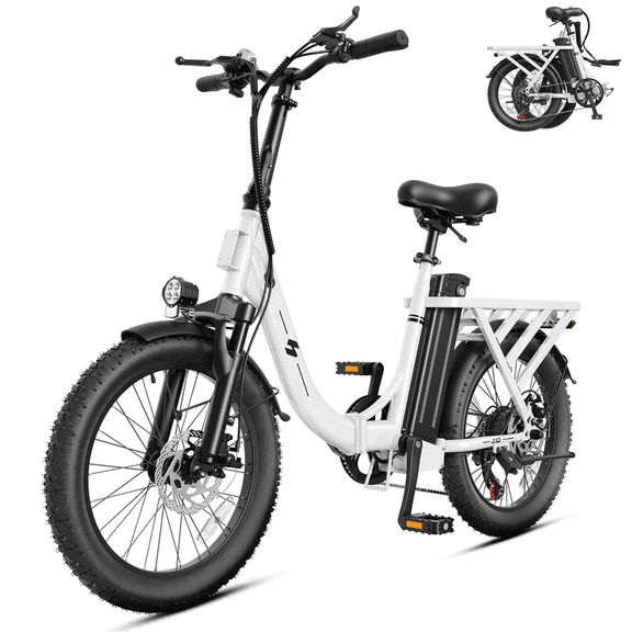 Hopepeak Z10 Folding Electric Bike for Adults, 500W Motor 28 MPH, 48V 13.5Ah Removable Battery, 20" Fat Tire Foldable EBike with 7-Speed,White