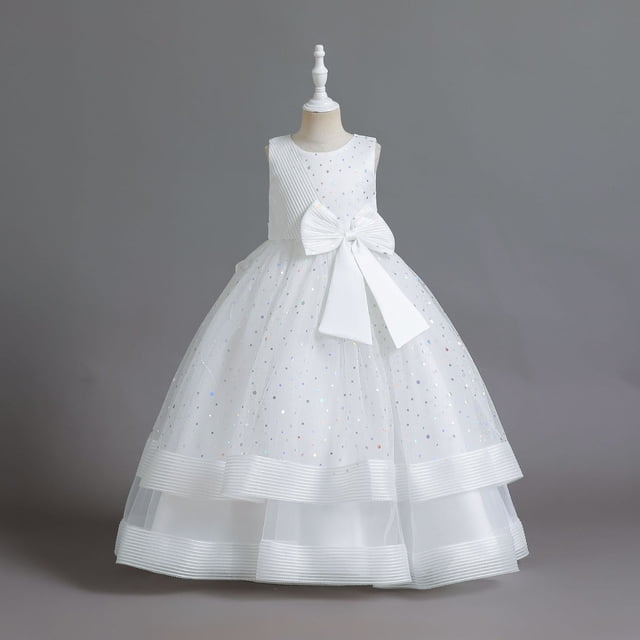 SXcggal One Robe à Sequins pour Enfants Grande Robe à Nœud Fille Robe de Demoiselle d'Honneur Robe pour Enfants Belle Mode Mignonne