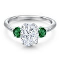 thumbnail image 3 of Gem Stone King 925 Sterling Silver White Moissanite and Green Nano Emerald Engagement Ring for Women | 2.70 Cttw | Oval 9X7MM | Gemstone Birthstone | Size 6, 3 of 7