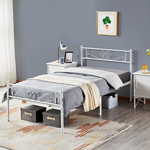 XL Size Bed Frames/Metal Bed Frame With Headboard And Footboard/No Box Spring Needed/Easy