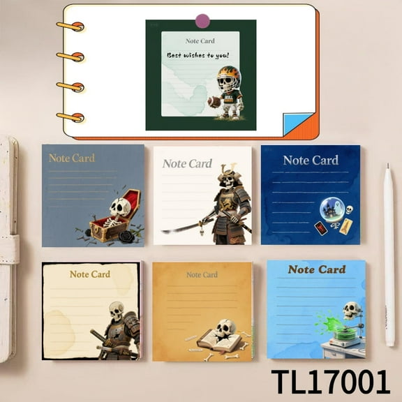 Spooky Skull Note Cards-Perfect for Halloween (3.54×3.54 Inches) 100-Pack with105 Emoticon Stickers, Multi-Color Sticky Notes Set,Bright Colors, Perfect for Note-Taking and Marking, Easy To Write On