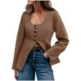 thumbnail image 3 of Aboser Womens Scoop Neck Cardigan Sweaters Button Up Blazer Jacket Business Casual Long Sleeve Suit Jackets Dressy Split Hem Outwear Plus Size Office Work Blazer, 3 of 7