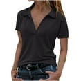 thumbnail image 1 of Timegard Women Tops Lapel V Neck Drop Shoulder Short Sleeve Solid Color Casual Loose Tee Blouse Summer, 1 of 6