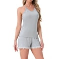 thumbnail image 4 of INSPIRE CHIC Womens Cami Pajamas Lace Trim V Neck 2 Piece Sleepwear Lingerie Tank Top with Shorts Loungewear Sets S Gray, 4 of 5