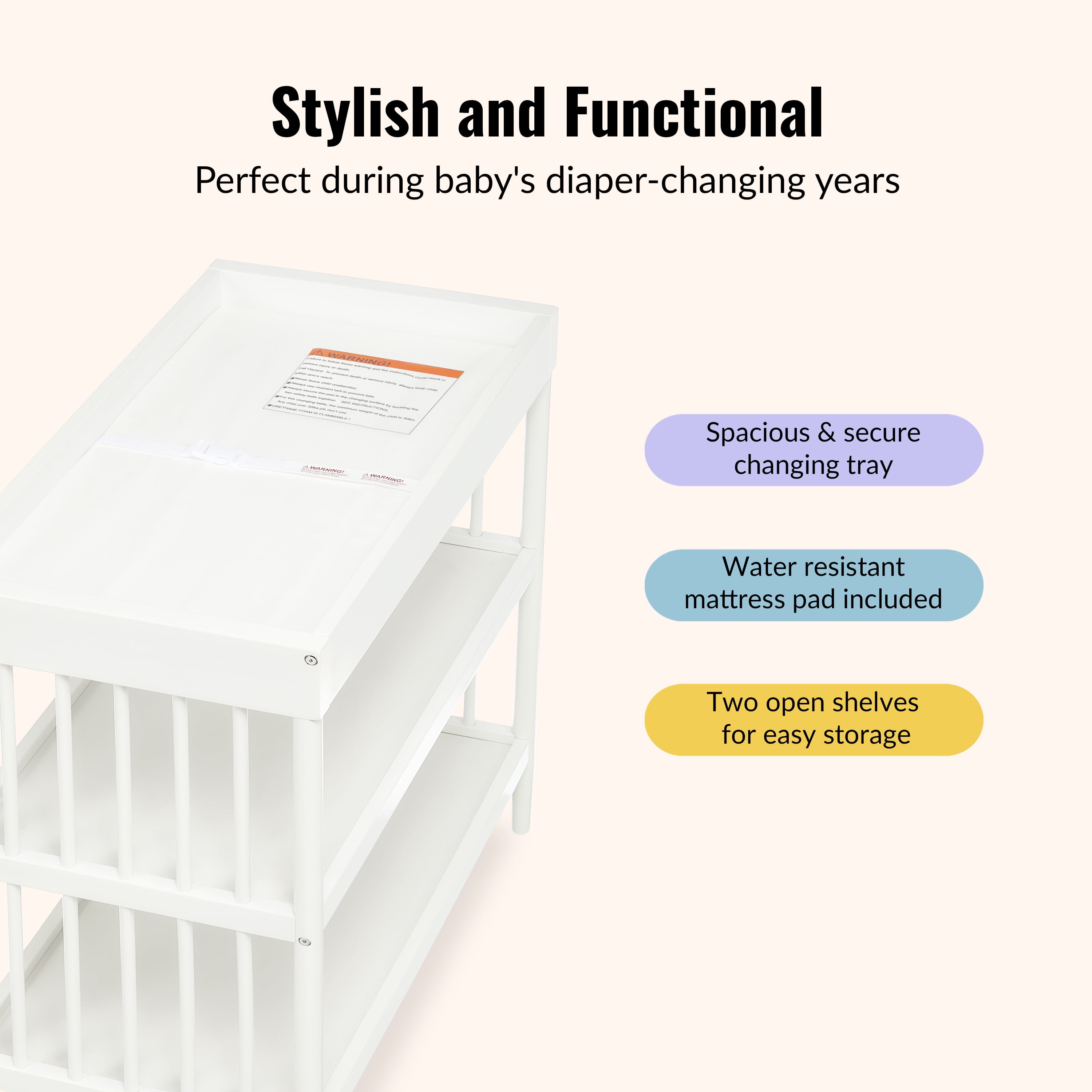 Dream On Me Sleepy Little Sloth Changing Table, Free Changing Pad Included, White
