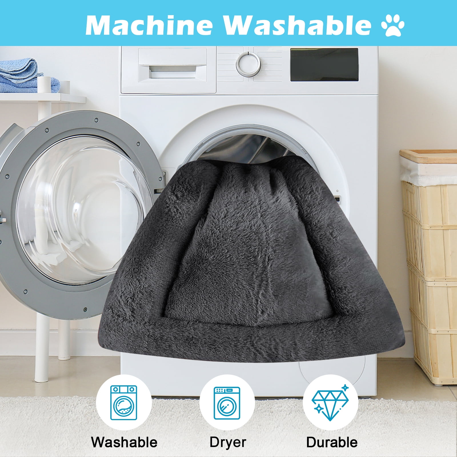 MERITLIFE Plush Washable Dog Bed Ultra Soft Dog Crate Mat Kennel Pad,Anti-Slip Pet Sleeping Bed for Small Medium Large Dogs,Dark Gray 48" x 30"