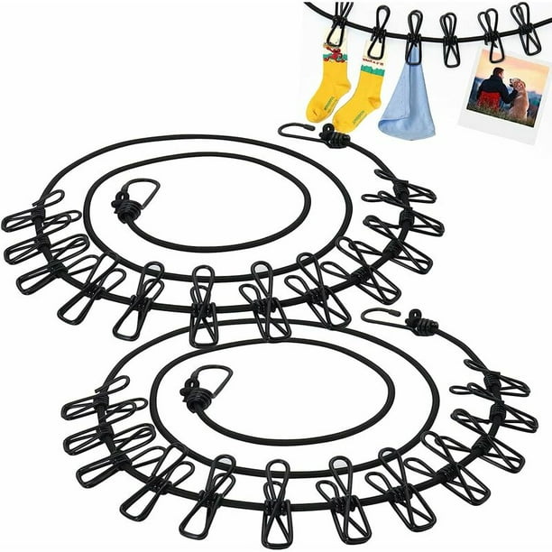 2 Pieces Flexible Portable Adjustable Retractable Clothesline Mobile