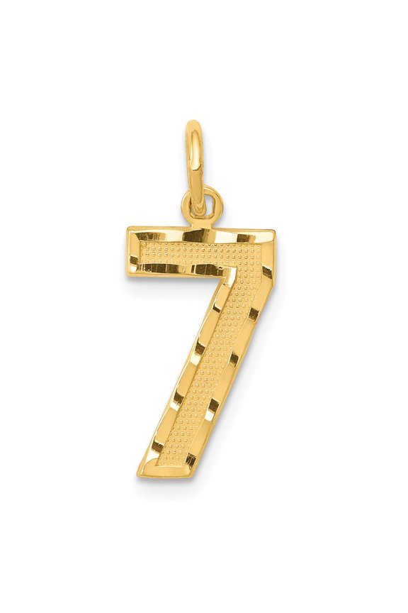 14k Yellow Gold Casted Medium Diamond Cut Number 7 Charm