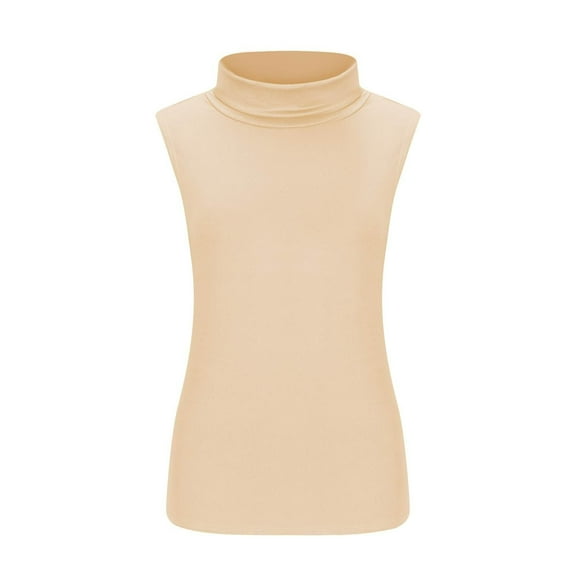 Gkeoshab Womens Blouses Slim Fit Mock Neck Tank Top Solid Sleeveless Stretch Blouse Perfect as a Layering Piece or Standalone Top Beige L