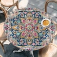 thumbnail image 3 of Beige Dark Blue Red Orange Flower Round Fitted Table Cover Ethnic Middle East Vintage Retro Waterproof Table Cloth with Elastic Edge Wipeable Tablecloth for Picnic Camping Party Fits 36"-44" Diameter, 3 of 8