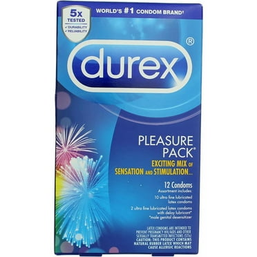 Durex Pleasure Pack, Assorted Lubricated Premium Condoms, 12 ct (Pack of 6)