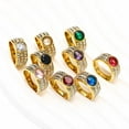 thumbnail image 2 of PAURO Women's Stainless Steel Round Gemstone Ring Gold Plated CZ Micro Pave Ring Red Size 7, 2 of 3