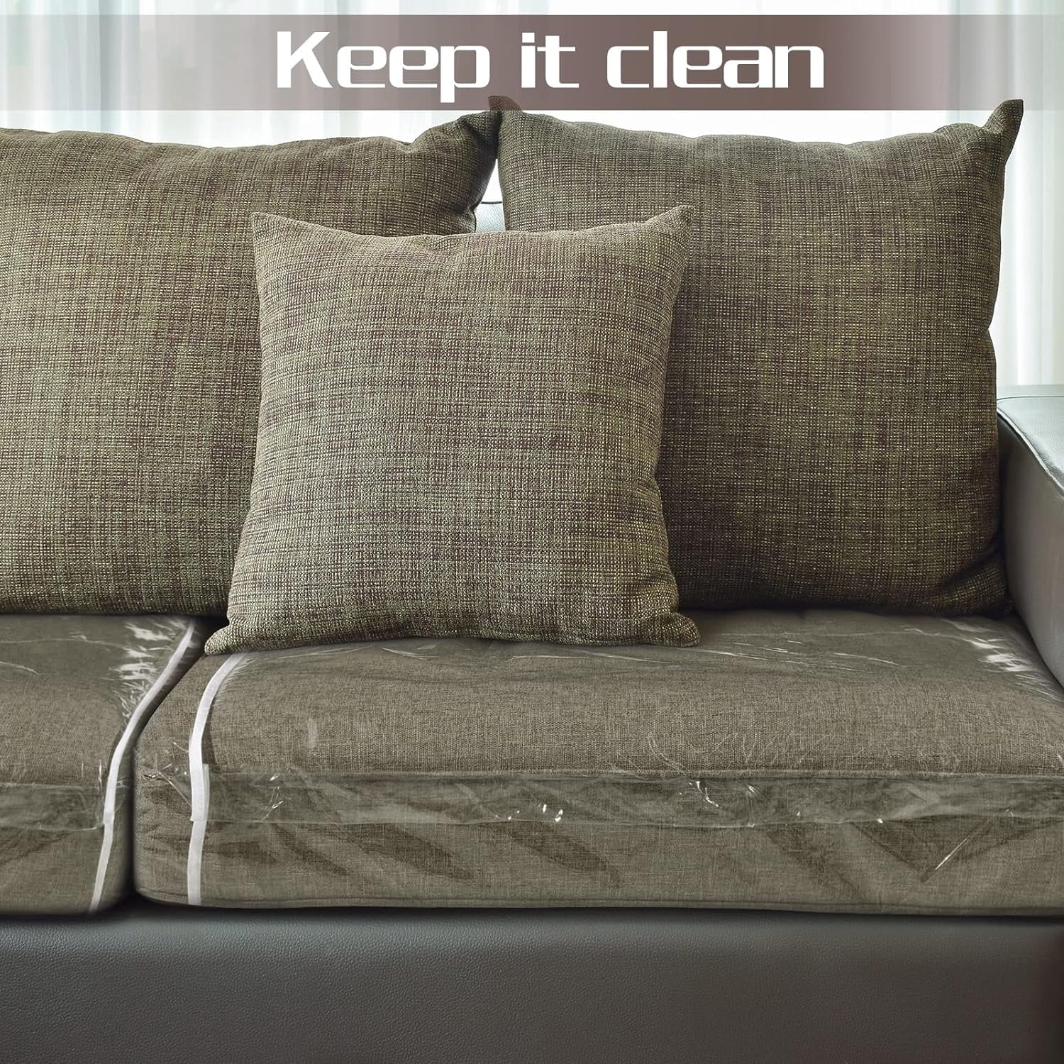 3Pcs 28x28x9 Inch Plastic Sofa Seat Cushion Covers, PVC Waterproof Couch Covers, Furniture Sofa Seat Slipcover for Against Cat Dog Clawing Scratching(Clear)