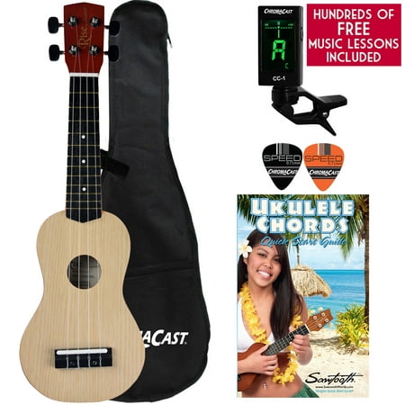 Rise by Sawtooth Wet Sand Beginner’s Ukulele with Case, Clip on Tuner, Lesson-Chord Guide, Picks, and Free Music Lessons
