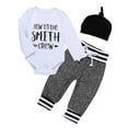 thumbnail image 2 of Esho Newborn Baby Boys Clothes Infant Letter Printed Romper Bodysuit + Pants + Cap 3Pcs Outfits Set 0-18 Months, 2 of 7