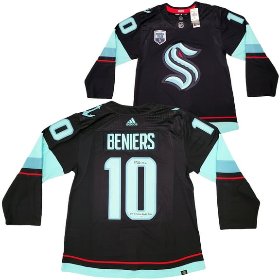 Seattle Kraken Matty Beniers Autographed Blue Adidas Jersey Size 54 With Inaugural Patch "1st Kraken Draft Pick" Fanatics Holo 206002