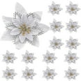 thumbnail image 1 of 15 Pièces Paillettes Poinsettia Fleurs Artificielles Décorations Arbre Ornements Paillettes Rouges Or, 1 of 10