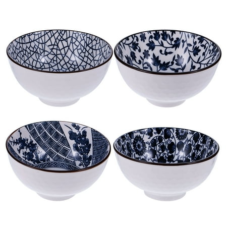 

1 Set 4 Pcs Japanese Style Ceramic Bowls Blue and White Porcelain Bowl Set
