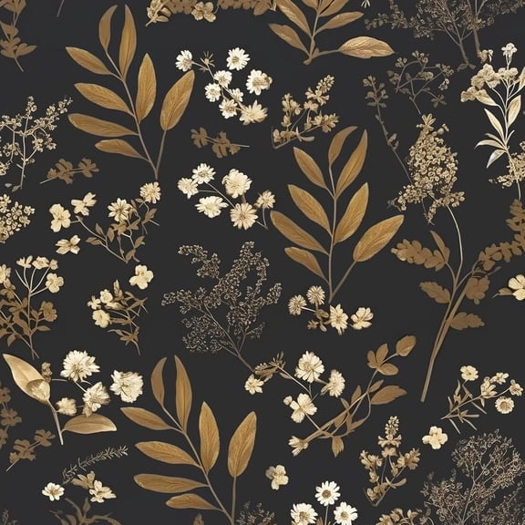 Vintage Wallpaper Peel and Stick Black Floral Wallpaper 17.5'' x 393'' Gold Leaf Contact Paper Vinyl Waterproof Self Adhesive Boho Botanical Wall Paper for Bedroom Shlef Cabinet Décor