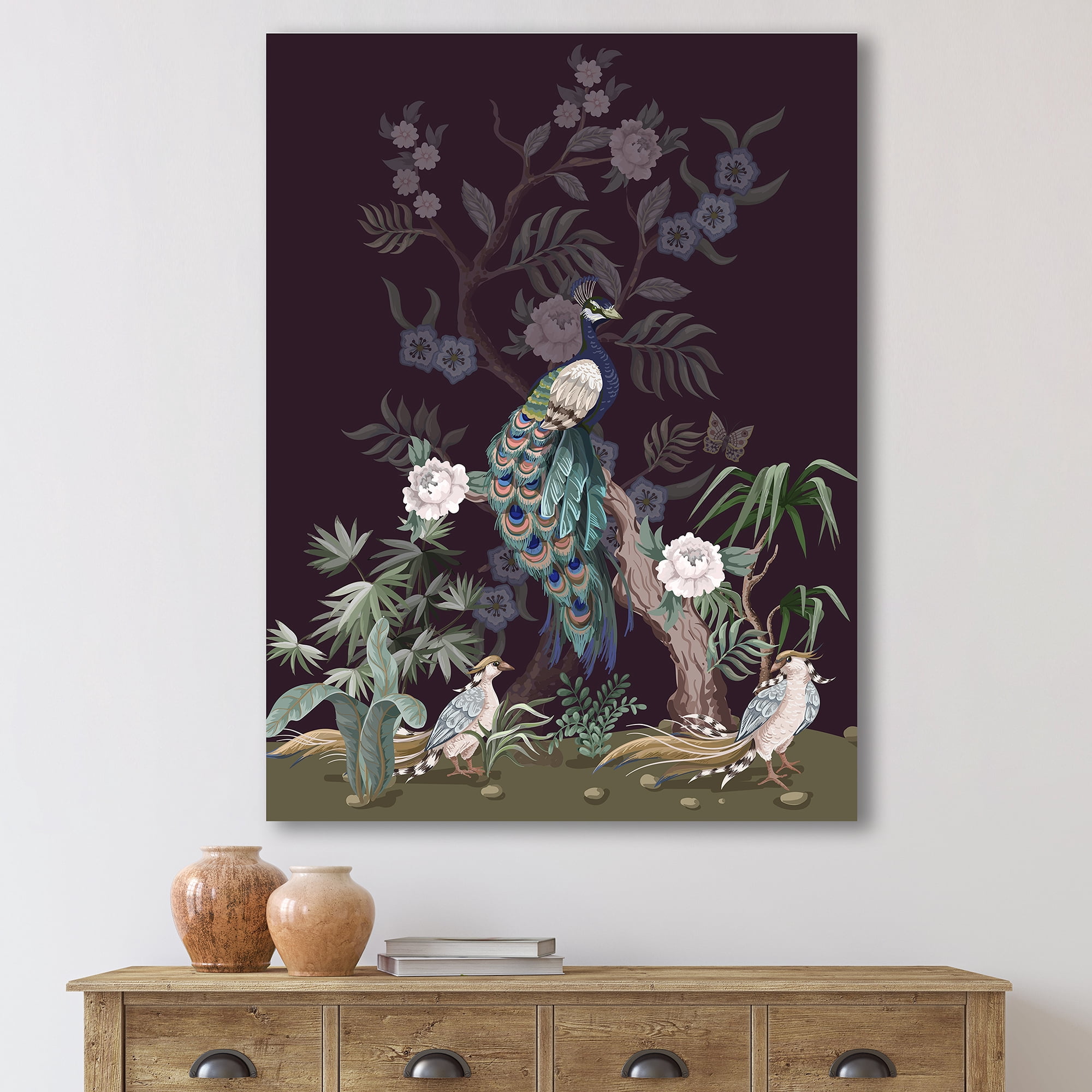 Designart ' Chinoiserie With Peonies and Birds V ' Traditional Canvas Wall Art Print