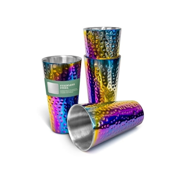 Inspired Living Stainless Steel Tumblers, Double-Wall Insulated Tumblers, Rainbow Finish, 20 oz, 4-Pack