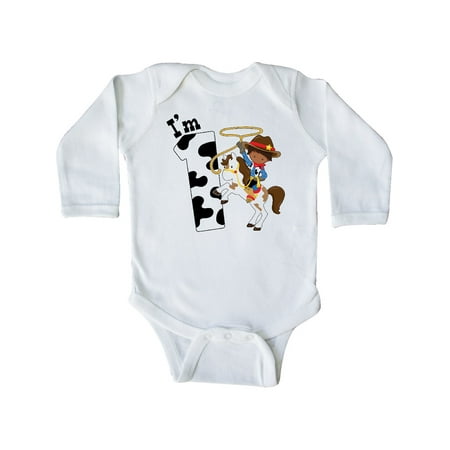 

Inktastic I m One-cowboy riding horse birthday Gift Baby Boy Long Sleeve Bodysuit