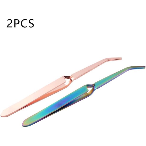 Juego de pinzas para decoración de uñas, punta de acero inoxidable, pinzas curvas C, Clip para escultura, herramienta inclinada puntiaguda para manicura para decoración de uñas, 2 uds.