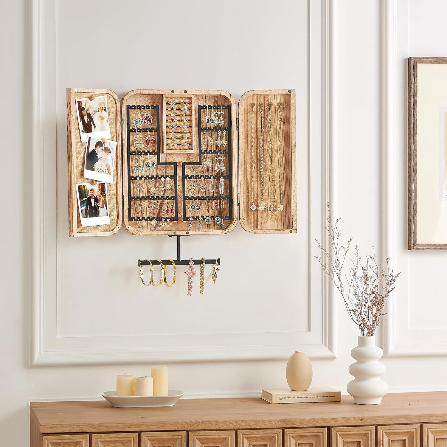 Hanging Jewelry Organizer, Wall Mounted Jewelry Organizer for Earring Holder Organizer, Jewelry Cabinet Holder Jewelry Storage Box for Earrings, Necklaces, Bracelets, Ring Holder