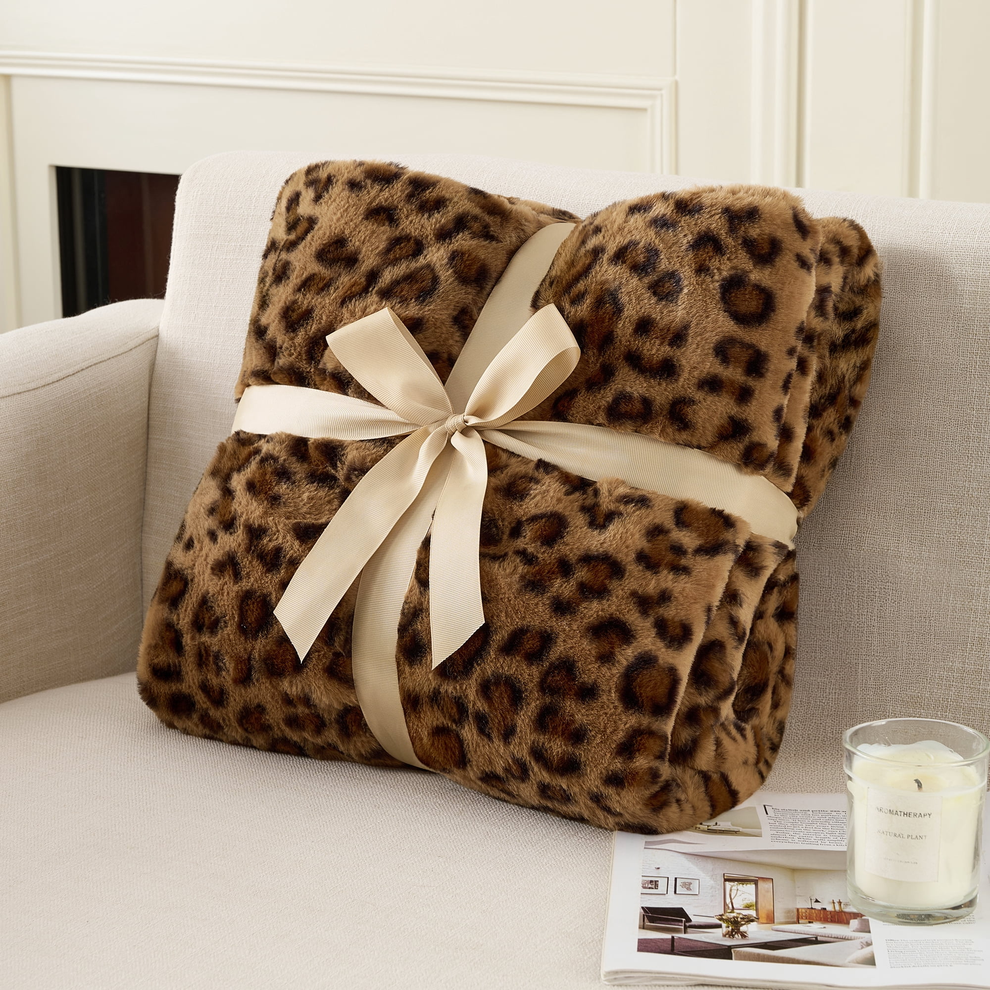 GALMAXS7 Leopard Print Throw Blanket Soft Cozy Fluffy Plush Cheetah Print Blanket for Home Decor,60"x80",Brown