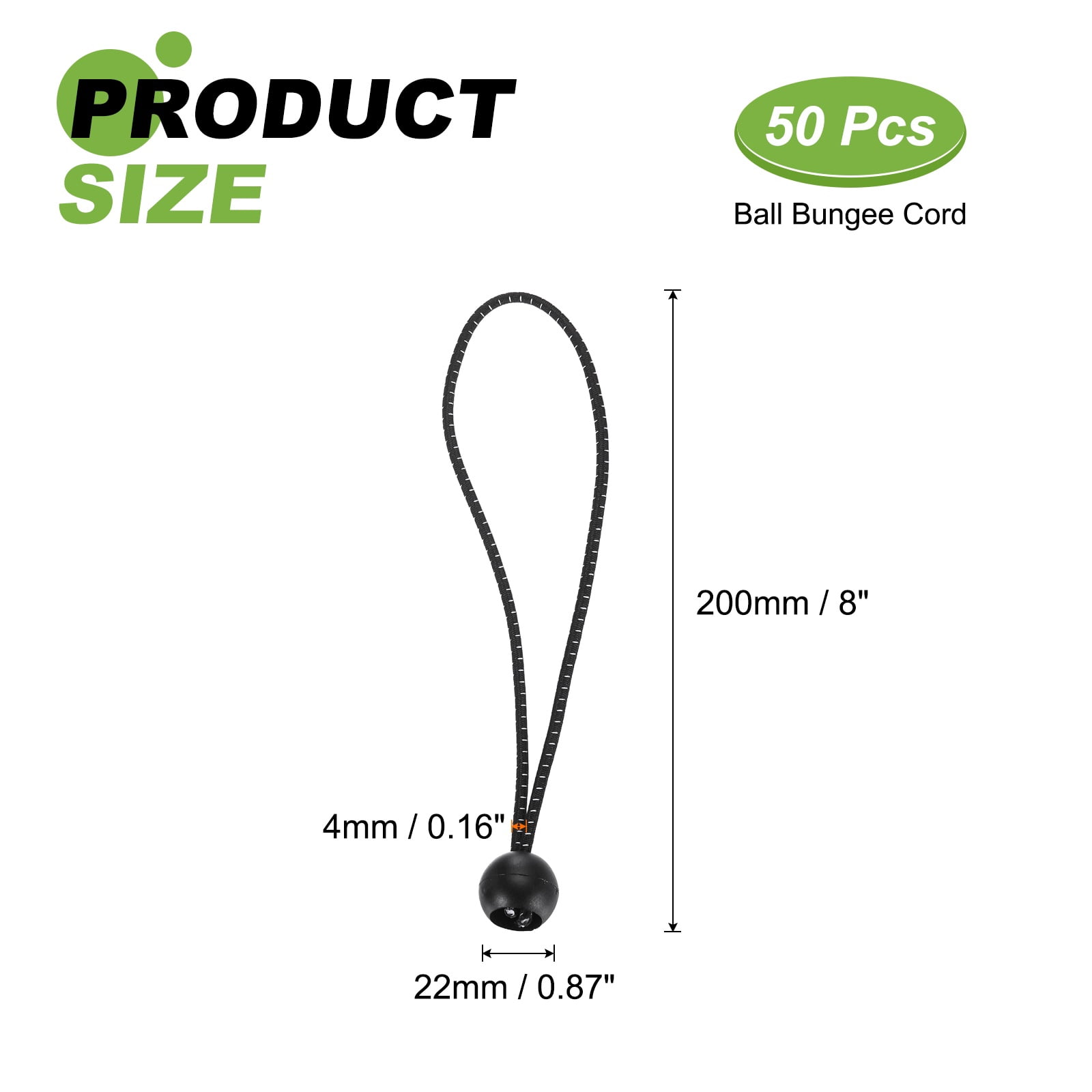 Ball Bungee Cord 8 Inch, 50 Pcs Bungee Cords with Balls Canopy Tarp Tie Downs Cords Elastic String for Outdoor Camping Cargo Shelter Tent Poles, Black White