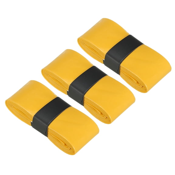 Tennis Racket Grip Tape, PU Racquet Overgrip with Damping Ridges Anti-Slip Absorbent Perforated Handle Grip Flat Adhesive for Badminton Pickleball, Yellow 3 Pack