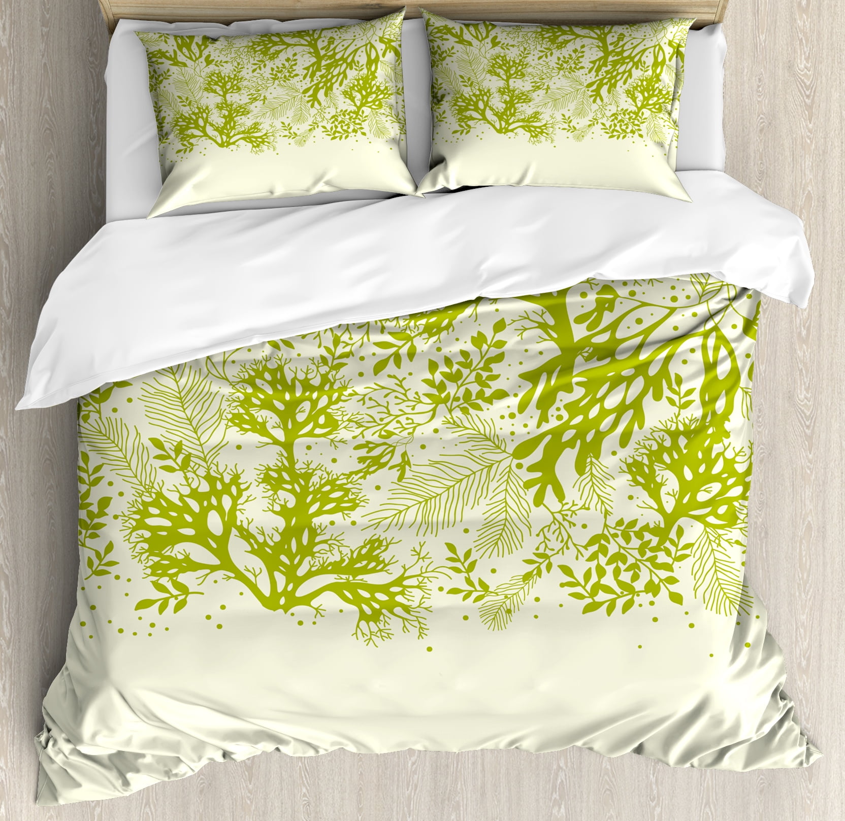Green Duvet Cover Set Underwater Plants Theme With Abstract Seaweed Green Duvet Cover Set Underwater Plants Theme With Abstract Seaweed Cs Oceanic Nature Print Decorative Bedding Pillow Shams Yellow