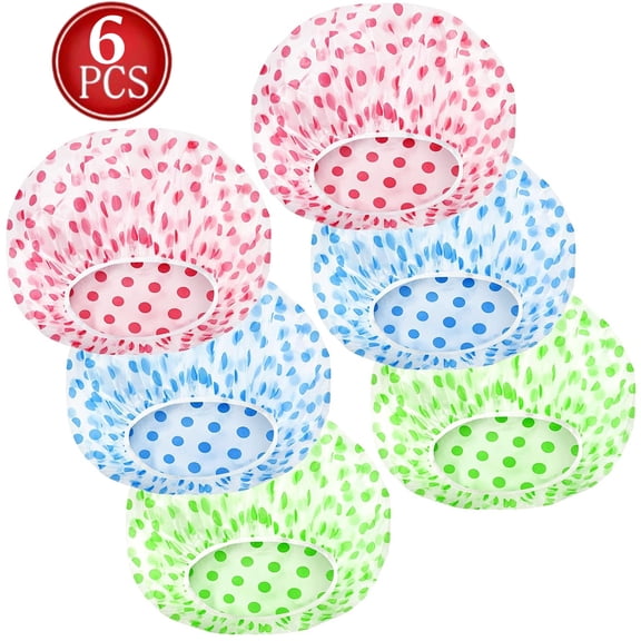 Fmxomd Shower Cap, 6Pcs Hair Cap for Shower, Waterproof Reusable Shower Caps Bath Hair Hat Stocking Stuffers for Women Men, Multicolor