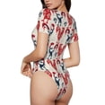 thumbnail image 3 of KLL Women 's Crew Neck Bodysuit Jumpsuits Roosters Print Short onesies Stretch T Shirts, 3 of 7