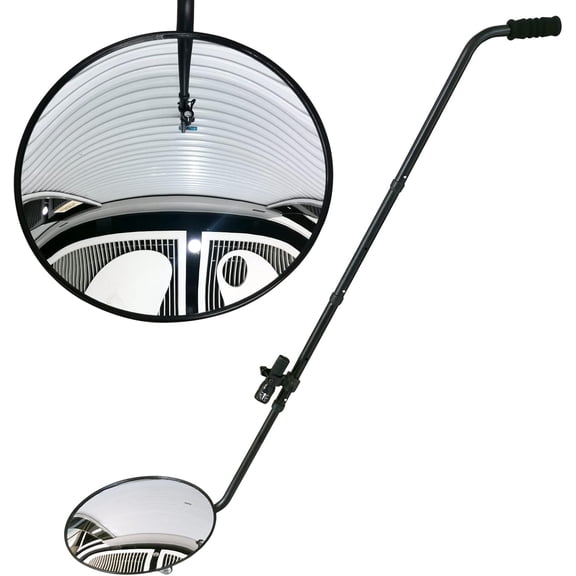 Under Vehicle Inspection Mirror - 12 Inch Convex Search Mirror with Wheels and LED Light for Security Check Under Cars, Trucks and Equipments