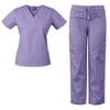 MedGear Womens Scrubs Set Medical Uniform, 4 Pocket Top & Multi-pocket Pants, lilac, small