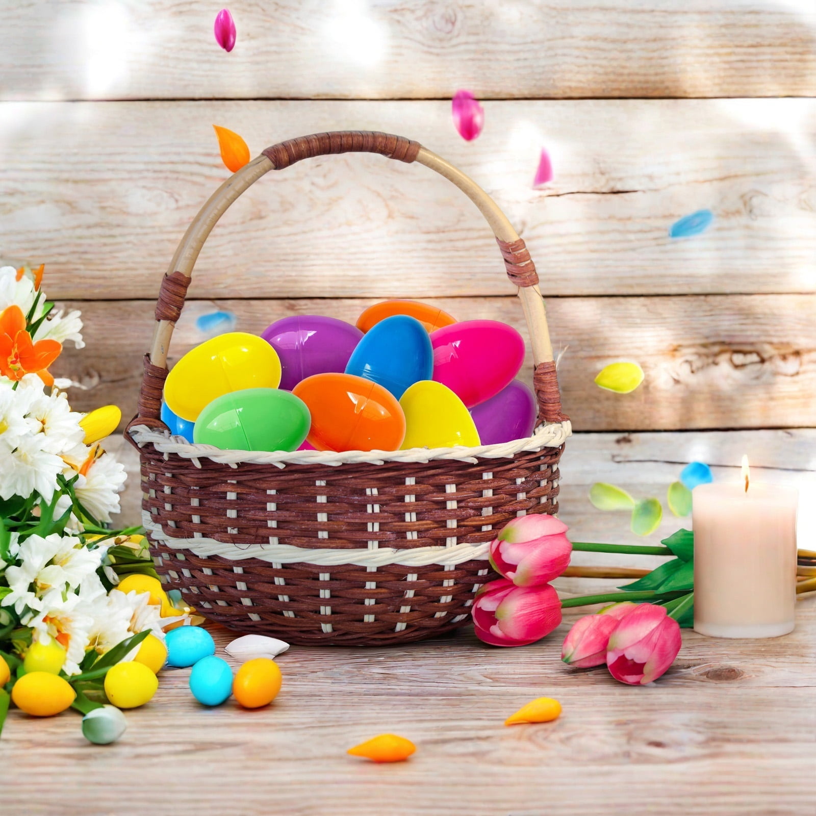 48 Pieces Easter Eggs, 2.25" Assorted Bright Colors Plastic Fillable Easter Eggs for Easter Hunt,Easter Themed,Decorations,Basket Stuffers Fillers