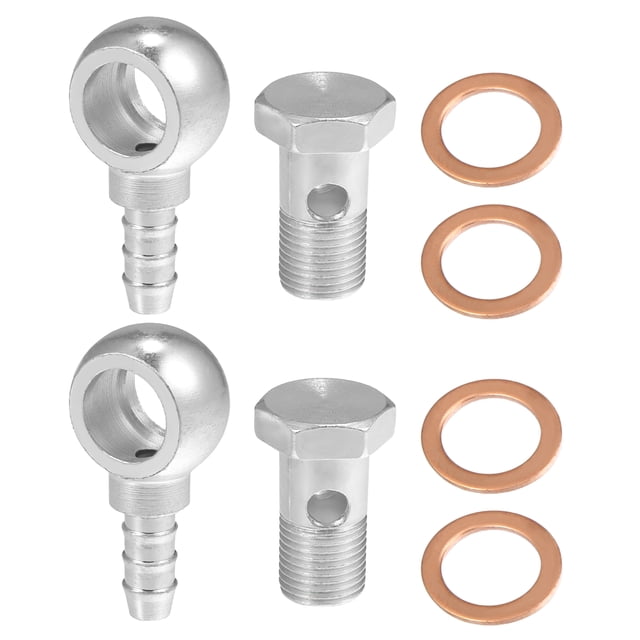 16 mm ID 10 mm OD M16x1.5 Banjo Bolt Manguera Barb Accesorios Universal Banjo Fitting Línea de combustible con arandela de tornillo para motocicleta tono plateado - Paquete de 8