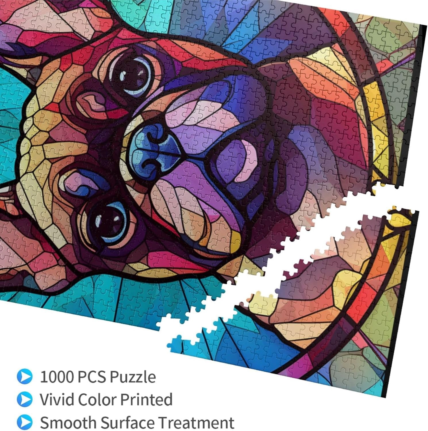 Stained Glass Dog Jigsaw Puzzle - 1000 Piece Colorful Puppy Collage, Challenging Adult Puzzle