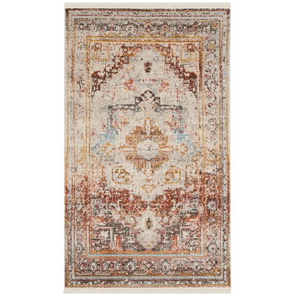 SAFAVIEH Vintage Persian Tarek Medallion Polyester Area Rug, Cream/Multi, 4' x 6'