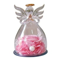 BGZLEU Preserved Rose for Women Birthday Gifts for Mom Gifts for Grandma Angel Figurines Gifts Pink Rose Flower Rose in Glass Cover Women Gifts Valentines Anniversary Wedding Gifts