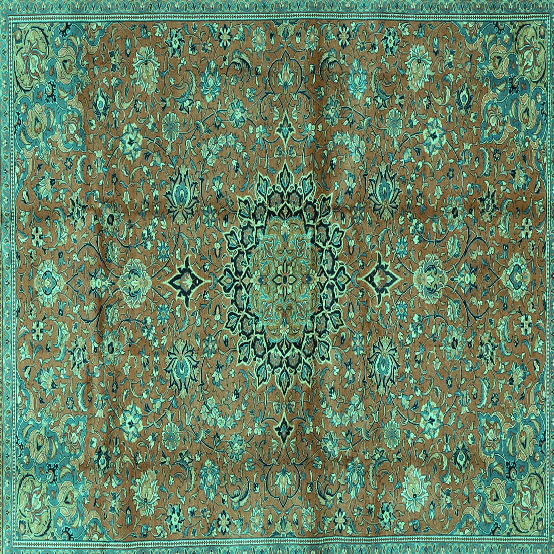 Ahgly Company Machine Washable Indoor Square Medallion Turquoise Blue ...