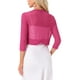 thumbnail image 3 of Inspire Chic Cárdigan Corto Elegante de Malla Transparente para Mujeres con Mangas 3/4 Ligero Fucsia XL, 3 of 6