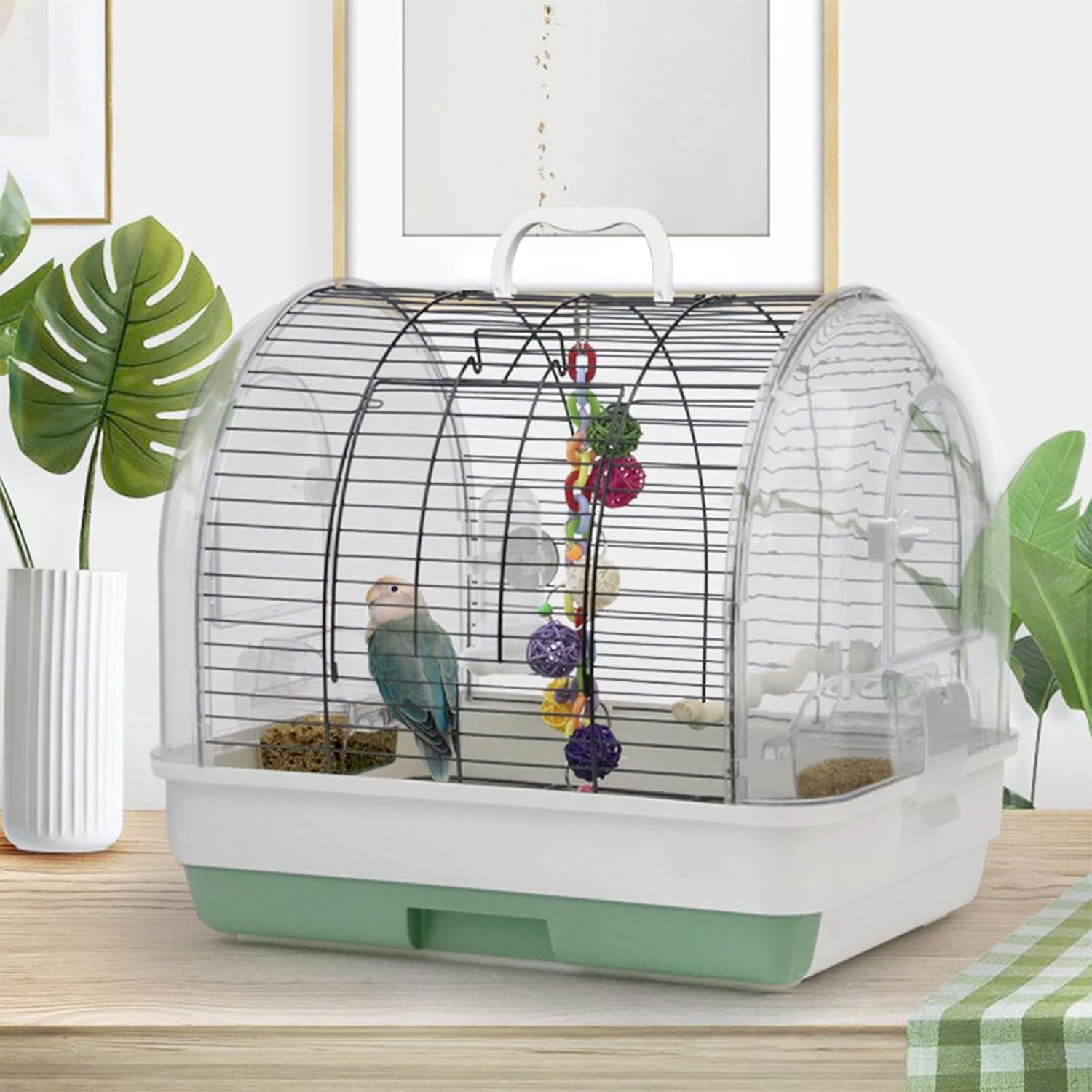 Historyli Portable Metal Bird Travel Carrier, Small Bird Cage with Removable Tray, 2 Perches & Bowls, Black