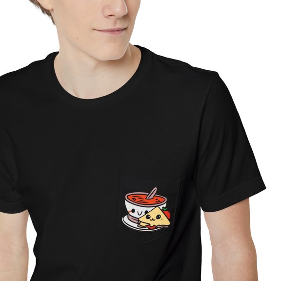 T Shirt with Pocket Cute Cartoon Unisex Tee Grilled Cheese & Tomato Soup