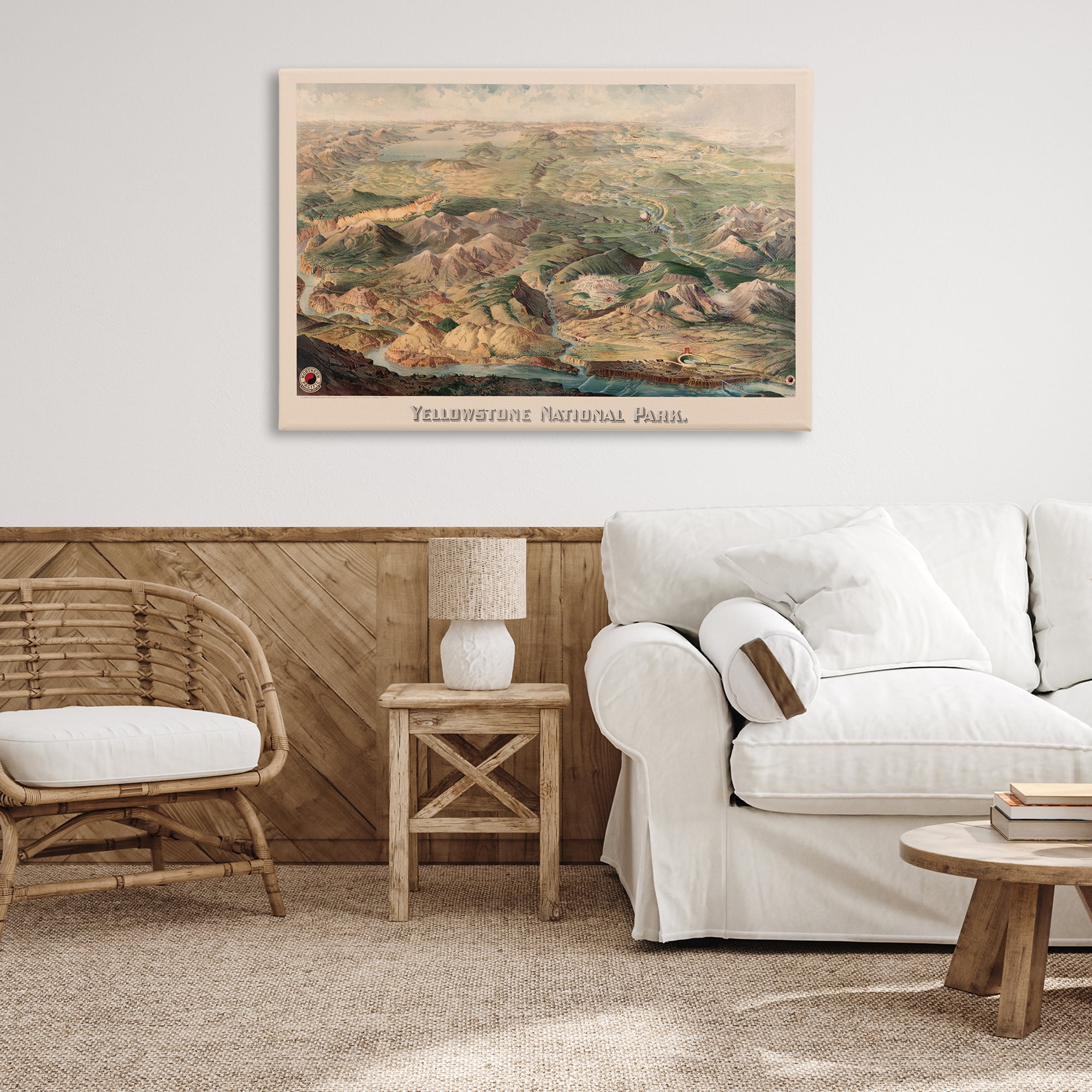 Stupell Industries Vintage Yellowstone Park Landscape Painting Gallery Wrapped Canvas Art Print Wall Art, 45 x 30